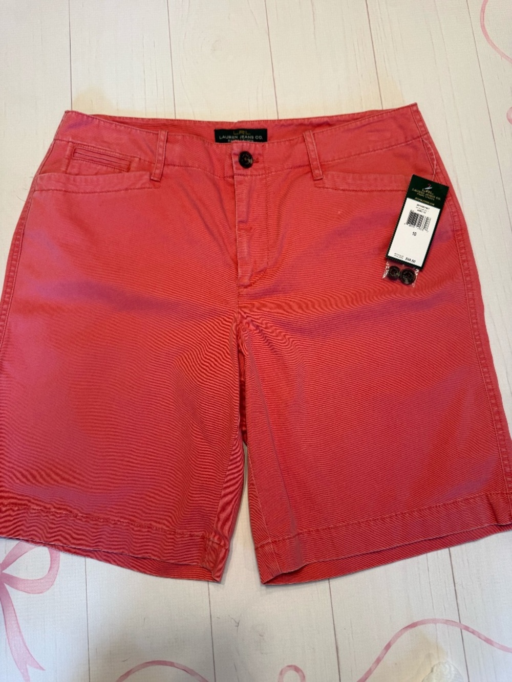 NWT Lauren Jeans Co Coral Pink Chino Shorts Size 10
